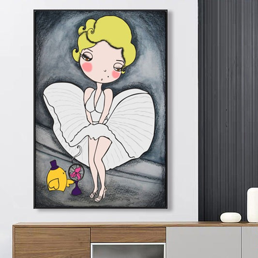 Cartoon Marilyn Monroe Wall Art Grey and White Textured Canvas Print for Parlor Grey Clearhalo 'Art Gallery' 'Canvas Art' 'Kids' Arts' 1615042