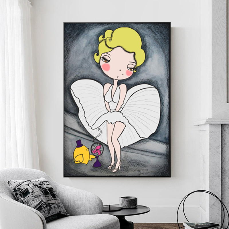 Cartoon Marilyn Monroe Wall Art Grey and White Textured Canvas Print for Parlor Clearhalo 'Art Gallery' 'Canvas Art' 'Kids' Arts' 1615043