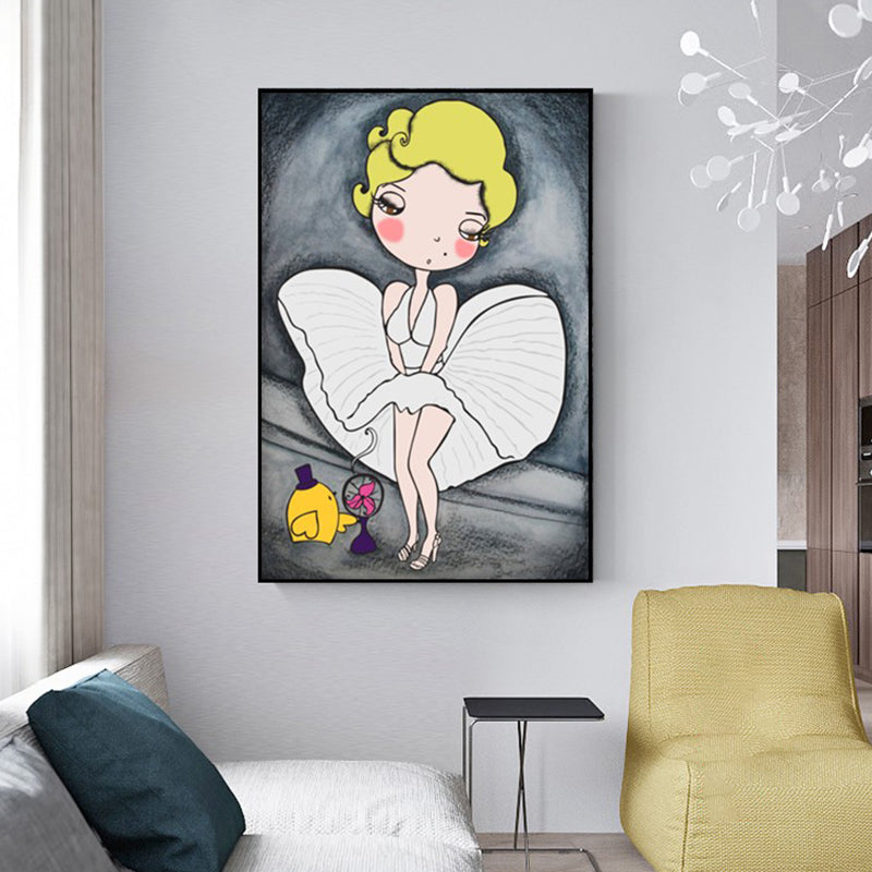 Cartoon Marilyn Monroe Wall Art Grey and White Textured Canvas Print for Parlor Clearhalo 'Art Gallery' 'Canvas Art' 'Kids' Arts' 1615044