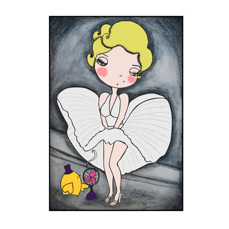 Cartoon Marilyn Monroe Wall Art Grey and White Textured Canvas Print for Parlor Clearhalo 'Art Gallery' 'Canvas Art' 'Kids' Arts' 1615045