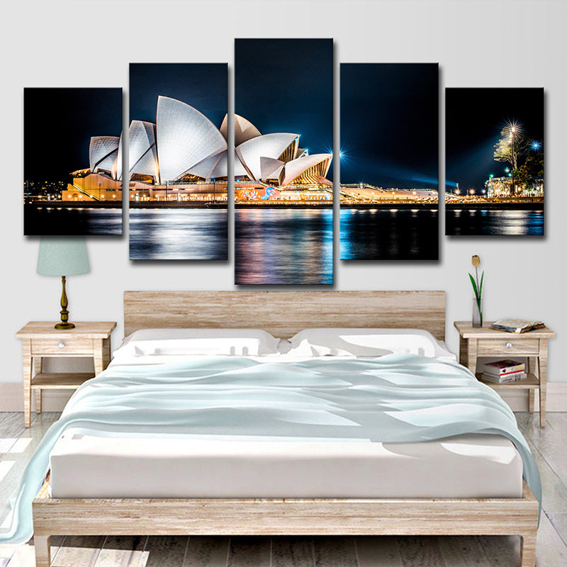 Global Inspired Night Cityscape Canvas Print Black Luminous Sydney Opera House Wall Art Clearhalo 'Art Gallery' 'Canvas Art' 'Contemporary Art Gallery' 'Modern' Arts' 1615051