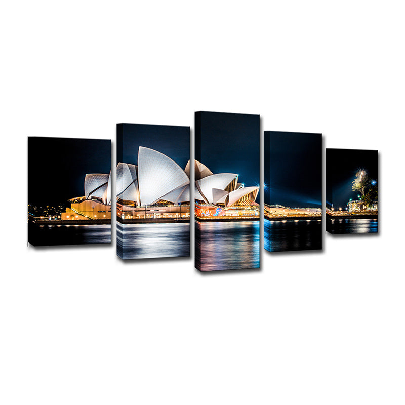 Global Inspired Night Cityscape Canvas Print Black Luminous Sydney Opera House Wall Art Clearhalo 'Art Gallery' 'Canvas Art' 'Contemporary Art Gallery' 'Modern' Arts' 1615052