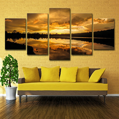 Kaibab Lake Sunset Scenery Canvas Gold Glam Wall Art for Sitting Room, Textured Gold Clearhalo 'Arts' 'Canvas Art' 1615056