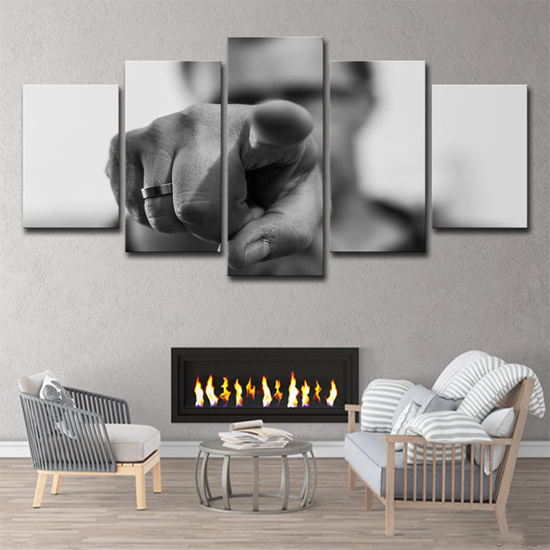 Grey Contemporary Wall Art Hand Pointing A Figure Canvas Print for Living Room Grey Clearhalo 'Art Gallery' 'Canvas Art' 'Contemporary Art Gallery' 'Modern' Arts' 1615077