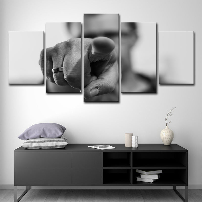 Grey Contemporary Wall Art Hand Pointing A Figure Canvas Print for Living Room Clearhalo 'Art Gallery' 'Canvas Art' 'Contemporary Art Gallery' 'Modern' Arts' 1615079