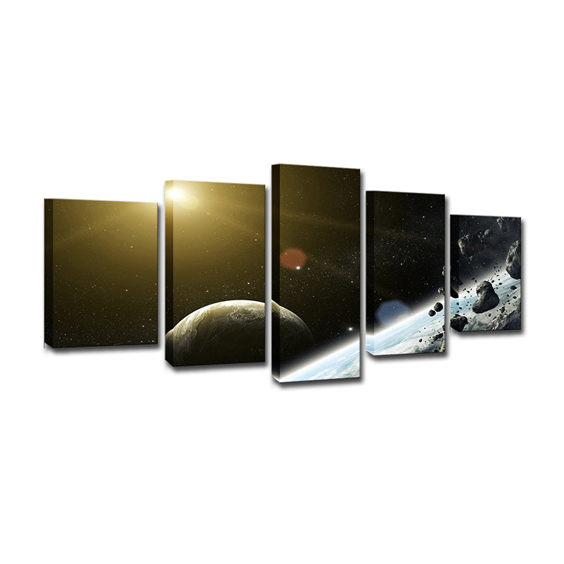 Outer Space Planet Wall Art Black Meteorite and Sun Canvas Print for Boys Bedroom Clearhalo 'Art Gallery' 'Canvas Art' 'Contemporary Art Gallery' 'Modern' Arts' 1615087