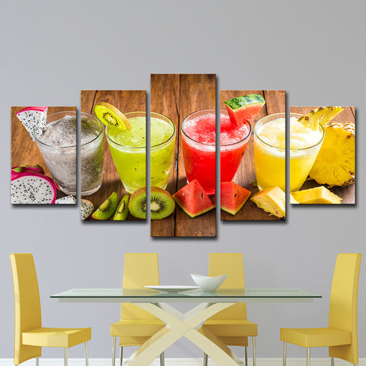 Modern Cups of Juice Art Print Canvas Multi-Piece Red and Yellow Wall Decor for Kitchen Red Clearhalo 'Art Gallery' 'Canvas Art' 'Contemporary Art Gallery' 'Modern' Arts' 1615091