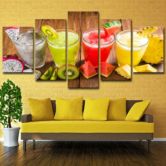 Modern Cups of Juice Art Print Canvas Multi-Piece Red and Yellow Wall Decor for Kitchen Clearhalo 'Art Gallery' 'Canvas Art' 'Contemporary Art Gallery' 'Modern' Arts' 1615092