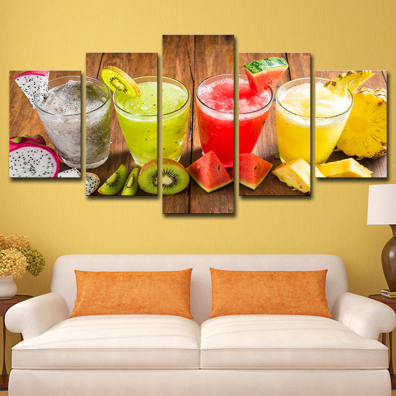 Modern Cups of Juice Art Print Canvas Multi-Piece Red and Yellow Wall Decor for Kitchen Clearhalo 'Art Gallery' 'Canvas Art' 'Contemporary Art Gallery' 'Modern' Arts' 1615093
