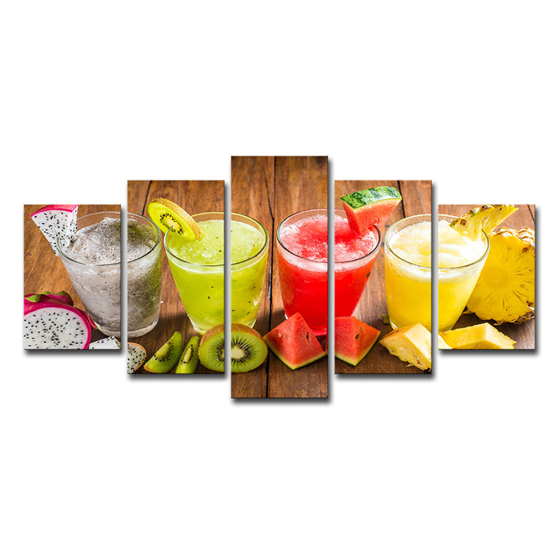 Modern Cups of Juice Art Print Canvas Multi-Piece Red and Yellow Wall Decor for Kitchen Clearhalo 'Art Gallery' 'Canvas Art' 'Contemporary Art Gallery' 'Modern' Arts' 1615094