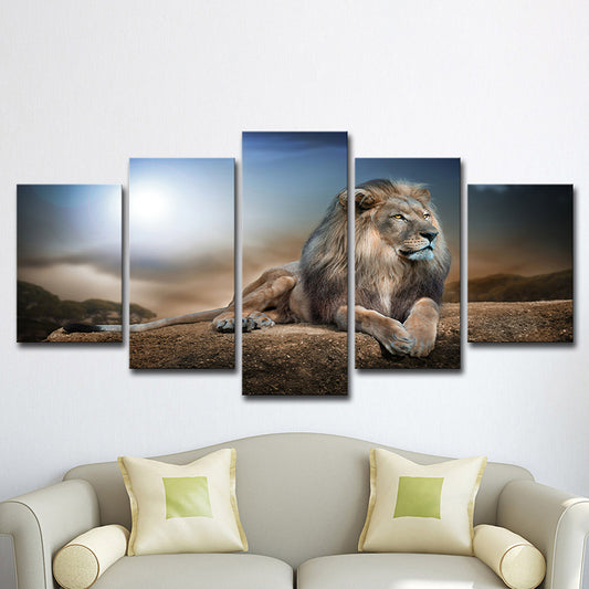 Wild Beast Lion Wall Art Print Contemporary Multi-Piece Canvas in Brown and Blue Clearhalo 'Art Gallery' 'Canvas Art' 'Contemporary Art Gallery' 'Modern' Arts' 1615099