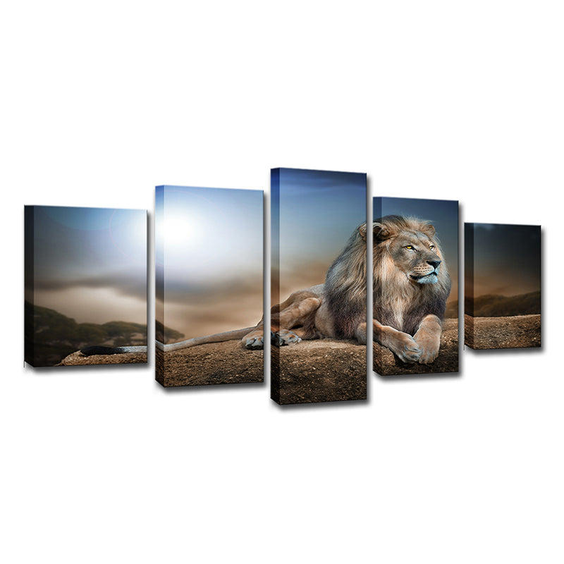 Wild Beast Lion Wall Art Print Contemporary Multi-Piece Canvas in Brown and Blue Clearhalo 'Art Gallery' 'Canvas Art' 'Contemporary Art Gallery' 'Modern' Arts' 1615101