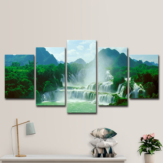 Waterfall Wall Art Print in Green Canvas Wall Decoration for Living Room, Multi-Piece Clearhalo 'Art Gallery' 'Canvas Art' 'Contemporary Art Gallery' 'Modern' Arts' 1615113