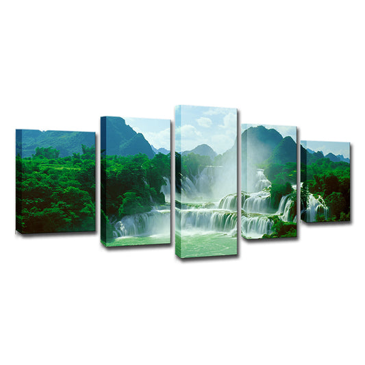 Waterfall Wall Art Print in Green Canvas Wall Decoration for Living Room, Multi-Piece Clearhalo 'Art Gallery' 'Canvas Art' 'Contemporary Art Gallery' 'Modern' Arts' 1615115
