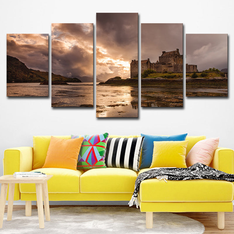 Grey Sunset Landscape Canvas Art Eilean Donan Castle Modern Multi-Piece Wall Decor Clearhalo 'Art Gallery' 'Canvas Art' 'Contemporary Art Gallery' 'Modern' Arts' 1615121
