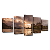 Grey Sunset Landscape Canvas Art Eilean Donan Castle Modern Multi-Piece Wall Decor Clearhalo 'Art Gallery' 'Canvas Art' 'Contemporary Art Gallery' 'Modern' Arts' 1615122