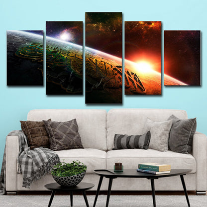 Childrens Art Boys Canvas Print with Allah Quran on Planet Pattern Orange Wall Decor for Home Orange Clearhalo 'Art Gallery' 'Canvas Art' 'Kids' Arts' 1615133