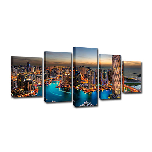 Metropolis Night View Wall Art Print Brown Canvas Wall Decor for Home, Multi-Piece Clearhalo 'Art Gallery' 'Canvas Art' 'Contemporary Art Gallery' 'Modern' Arts' 1615157