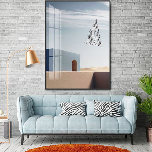 Mid-Century Modern Architecture Canvas Pastel Color Textured Wall Art Decor for Home Blue Clearhalo 'Art Gallery' 'Canvas Art' 'Industrial' 'Mid-Century Modern' 'Minimalist Art Gallery' Arts' 1615161