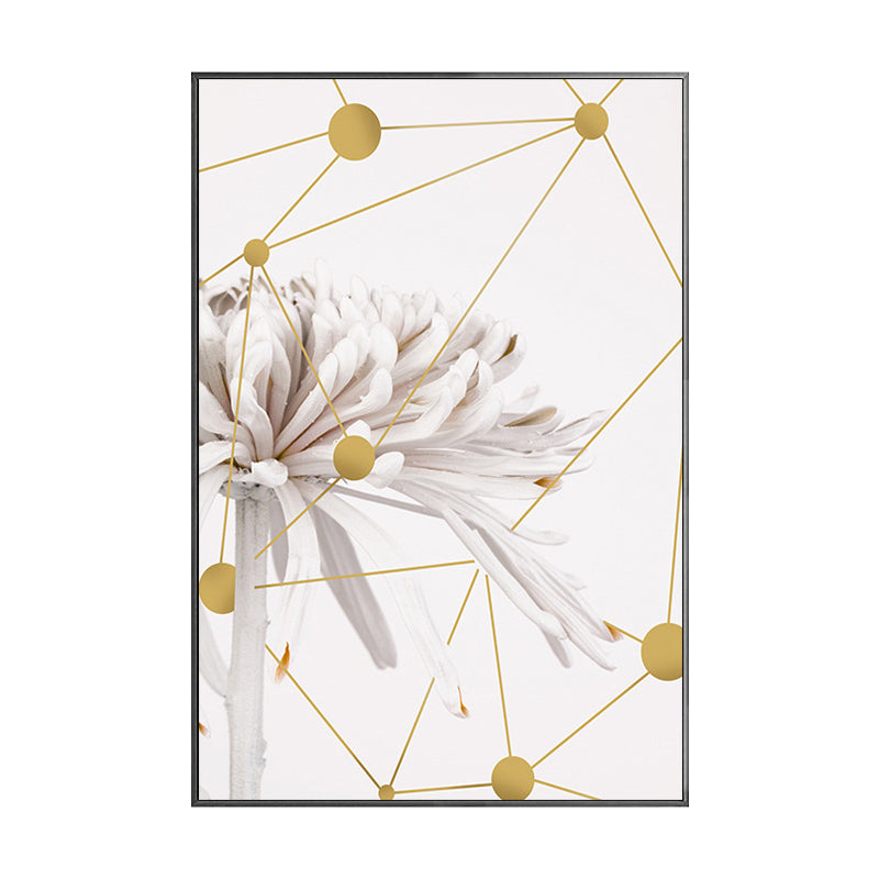 Modern Blooming Chrysanths Art Print White and Gold Geometric Canvas for Living Room Clearhalo 'Arts' 'Canvas Art' 1615185