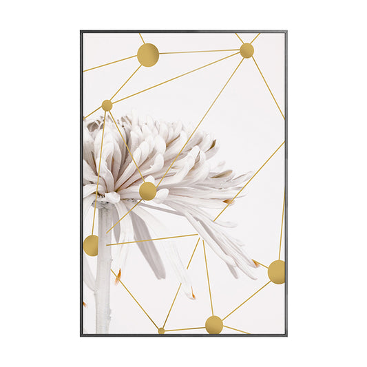 Modern Blooming Chrysanths Art Print White and Gold Geometric Canvas for Living Room - Clearhalo - 'Arts' - 'Canvas Art' - 1615185