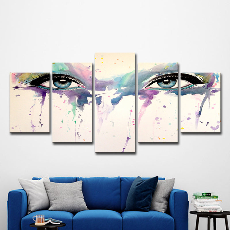 Woman Eyes Watercolor Canvas Print Modern Multi-Piece Girls Bedroom Wall Art in White White Clearhalo 'Art Gallery' 'Canvas Art' 'Contemporary Art Gallery' 'Modern' Arts' 1615197