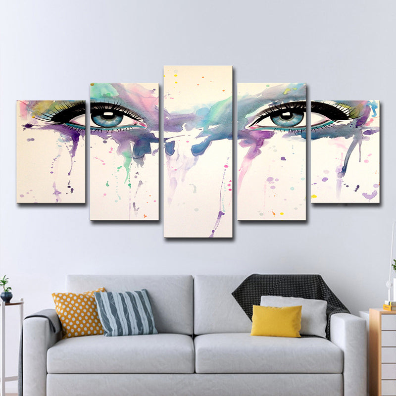 Woman Eyes Watercolor Canvas Print Modern Multi-Piece Girls Bedroom Wall Art in White Clearhalo 'Art Gallery' 'Canvas Art' 'Contemporary Art Gallery' 'Modern' Arts' 1615198