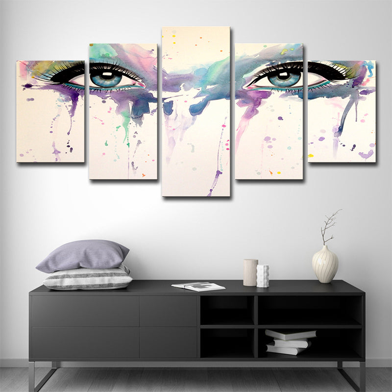 Woman Eyes Watercolor Canvas Print Modern Multi-Piece Girls Bedroom Wall Art in White Clearhalo 'Art Gallery' 'Canvas Art' 'Contemporary Art Gallery' 'Modern' Arts' 1615199