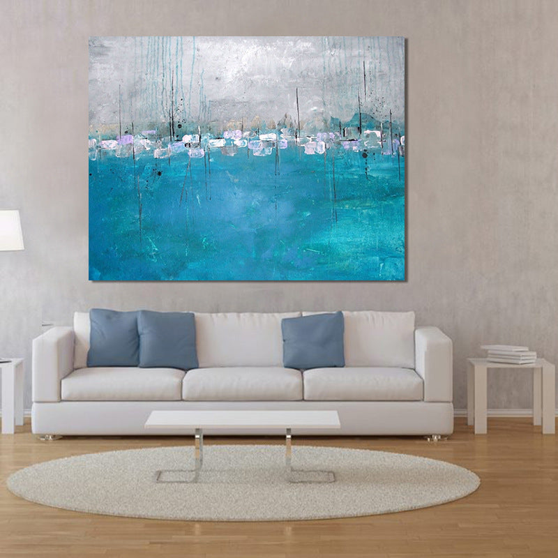 Blue-Grey Minimalism Painting Abstract Canvas Wall Art for Living Room, Textured Surface Blue 24" x 31" Clearhalo 'Art Gallery' 'Canvas Art' 'Contemporary Art Gallery' 'Modern' Arts' 1615204