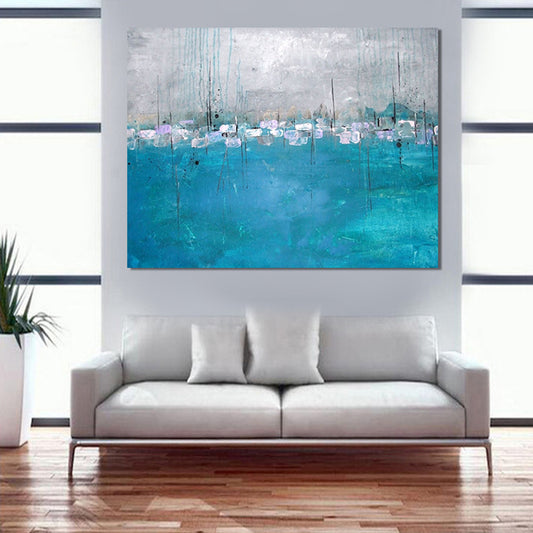 Blue-Grey Minimalism Painting Abstract Canvas Wall Art for Living Room, Textured Surface Clearhalo 'Art Gallery' 'Canvas Art' 'Contemporary Art Gallery' 'Modern' Arts' 1615206
