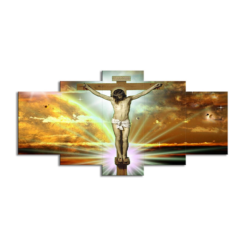 Religion Wall Art Orange Canvas the Crucifixion and Death of Jesus Painting, Multi-Piece Clearhalo 'Art Gallery' 'Canvas Art' 'Contemporary Art Gallery' 'Modern' Arts' 1615212