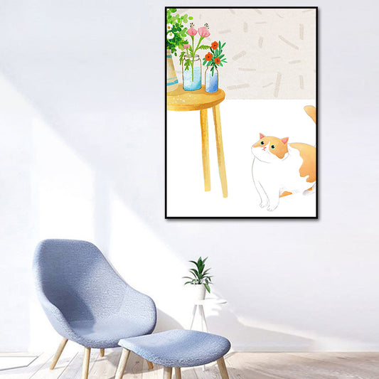 Cartoon Wall Art Kids Chubby Cats Leisure Life Canvas Print in Light Color Yellow Clearhalo 'Art Gallery' 'Canvas Art' 'Kids' Arts' 1615225