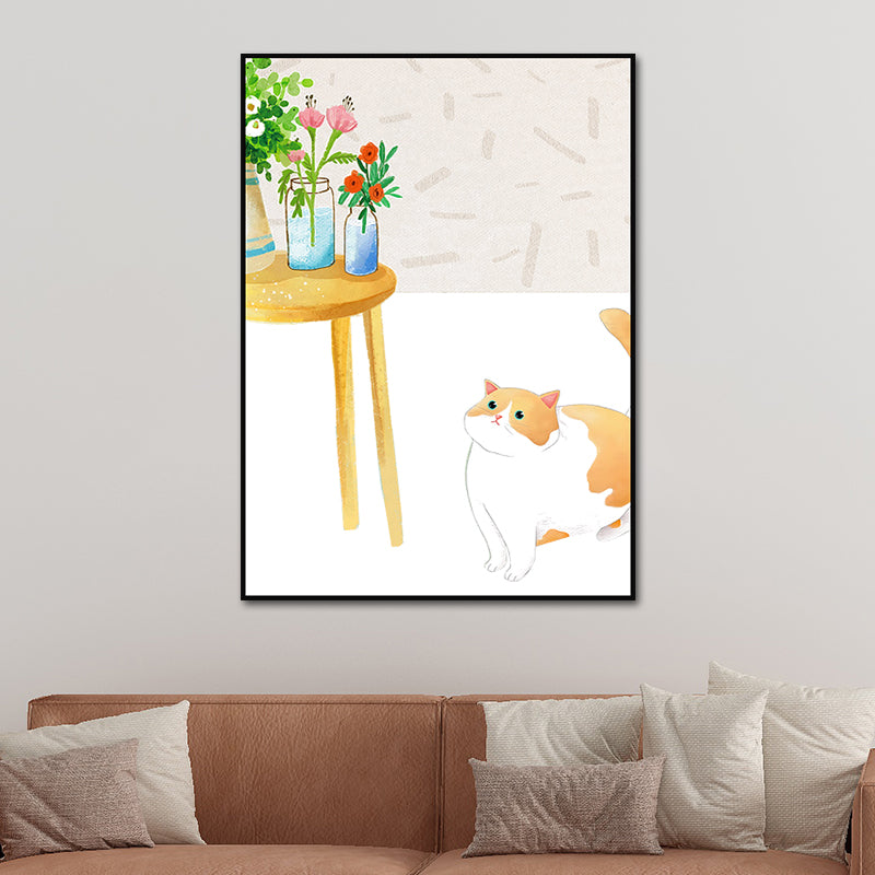 Cartoon Wall Art Kids Chubby Cats Leisure Life Canvas Print in Light Color Clearhalo 'Art Gallery' 'Canvas Art' 'Kids' Arts' 1615226