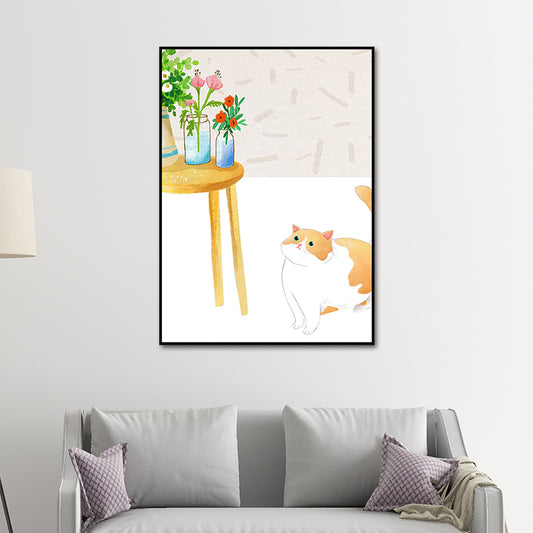 Cartoon Wall Art Kids Chubby Cats Leisure Life Canvas Print in Light Color Clearhalo 'Art Gallery' 'Canvas Art' 'Kids' Arts' 1615227