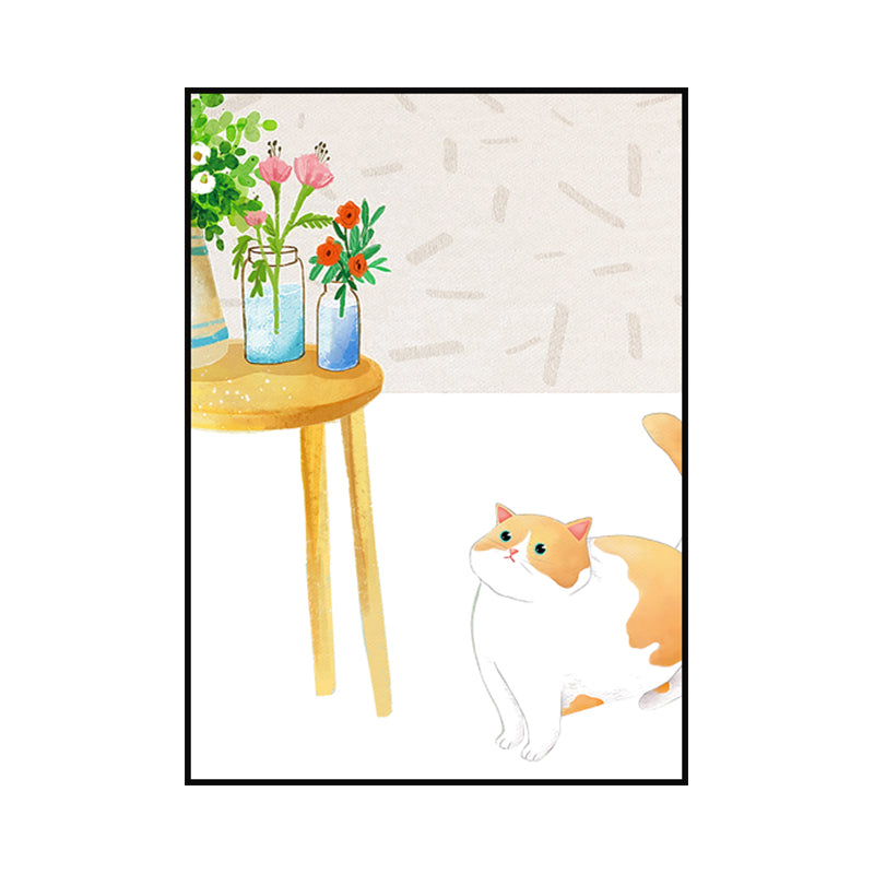 Cartoon Wall Art Kids Chubby Cats Leisure Life Canvas Print in Light Color Clearhalo 'Art Gallery' 'Canvas Art' 'Kids' Arts' 1615228