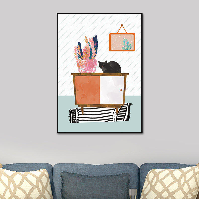 Cartoon Wall Art Kids Chubby Cats Leisure Life Canvas Print in Light Color Orange Clearhalo 'Art Gallery' 'Canvas Art' 'Kids' Arts' 1615232