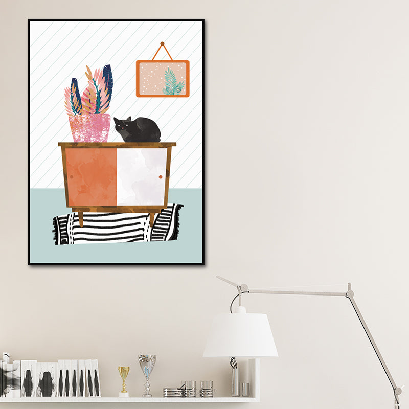 Cartoon Wall Art Kids Chubby Cats Leisure Life Canvas Print in Light Color Clearhalo 'Art Gallery' 'Canvas Art' 'Kids' Arts' 1615233