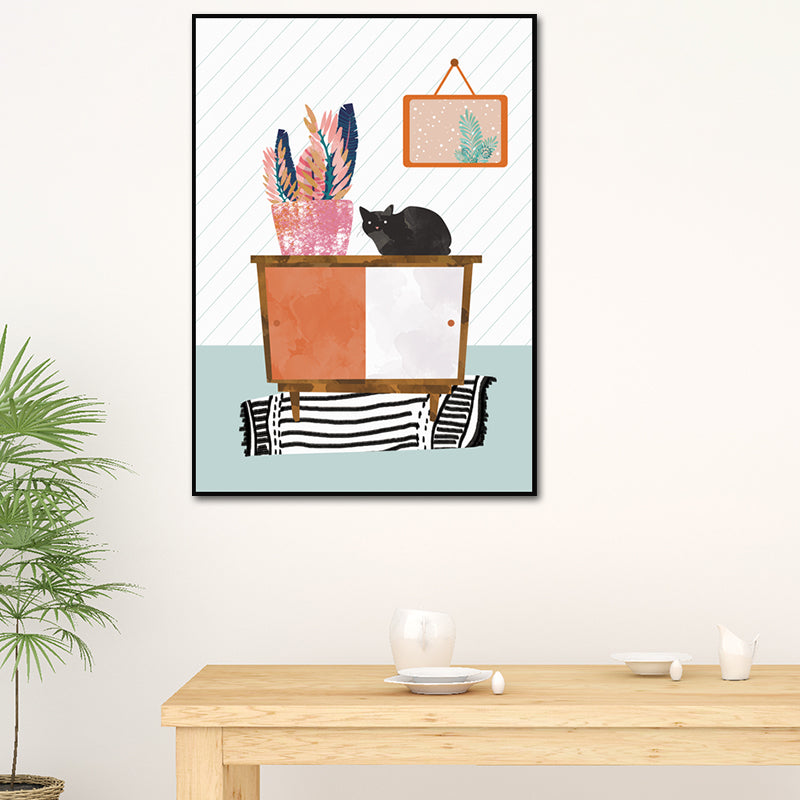 Cartoon Wall Art Kids Chubby Cats Leisure Life Canvas Print in Light Color Clearhalo 'Art Gallery' 'Canvas Art' 'Kids' Arts' 1615234