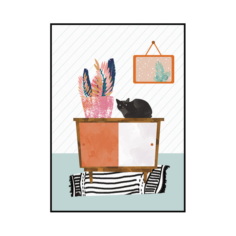 Cartoon Wall Art Kids Chubby Cats Leisure Life Canvas Print in Light Color Clearhalo 'Art Gallery' 'Canvas Art' 'Kids' Arts' 1615235