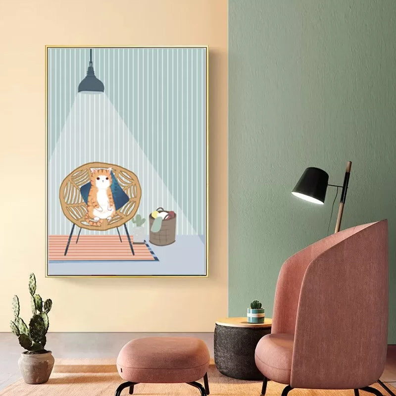 Cartoon Wall Art Kids Chubby Cats Leisure Life Canvas Print in Light Color Clearhalo 'Art Gallery' 'Canvas Art' 'Kids' Arts' 1615240