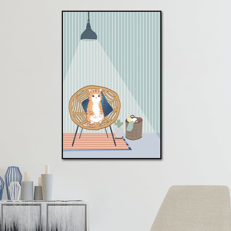 Cartoon Wall Art Kids Chubby Cats Leisure Life Canvas Print in Light Color Clearhalo 'Art Gallery' 'Canvas Art' 'Kids' Arts' 1615241