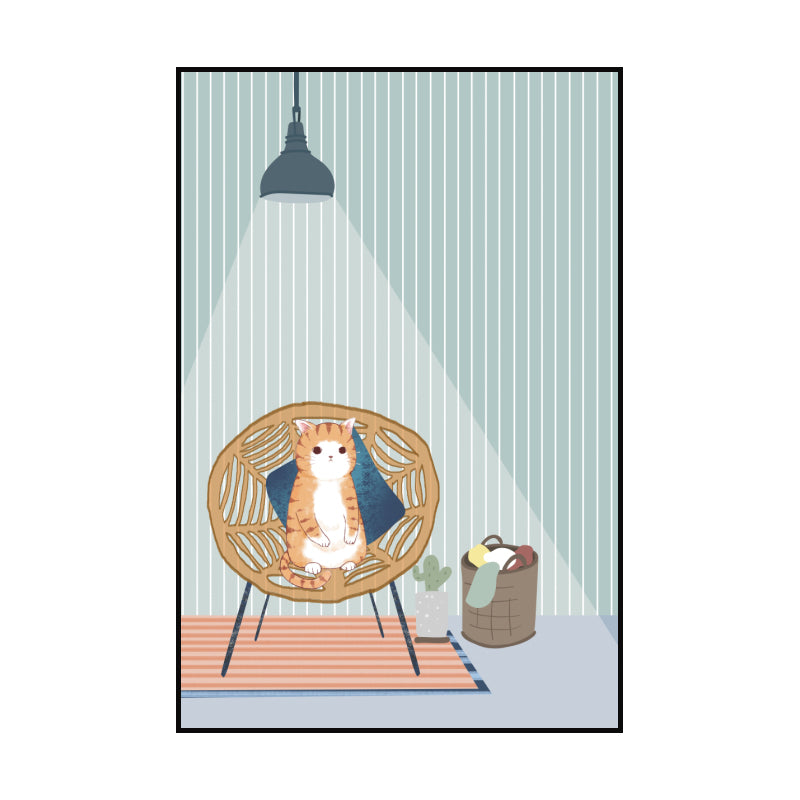 Cartoon Wall Art Kids Chubby Cats Leisure Life Canvas Print in Light Color Clearhalo 'Art Gallery' 'Canvas Art' 'Kids' Arts' 1615242