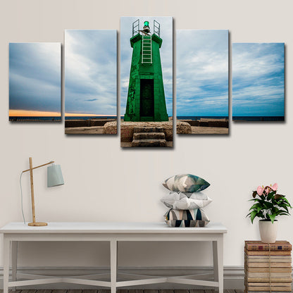 Green Lighthouse Wall Art Spain Denia Cruise Port Modern Multi-Piece Canvas Print for Hotel Green Clearhalo 'Arts' 'Canvas Art' 1615246