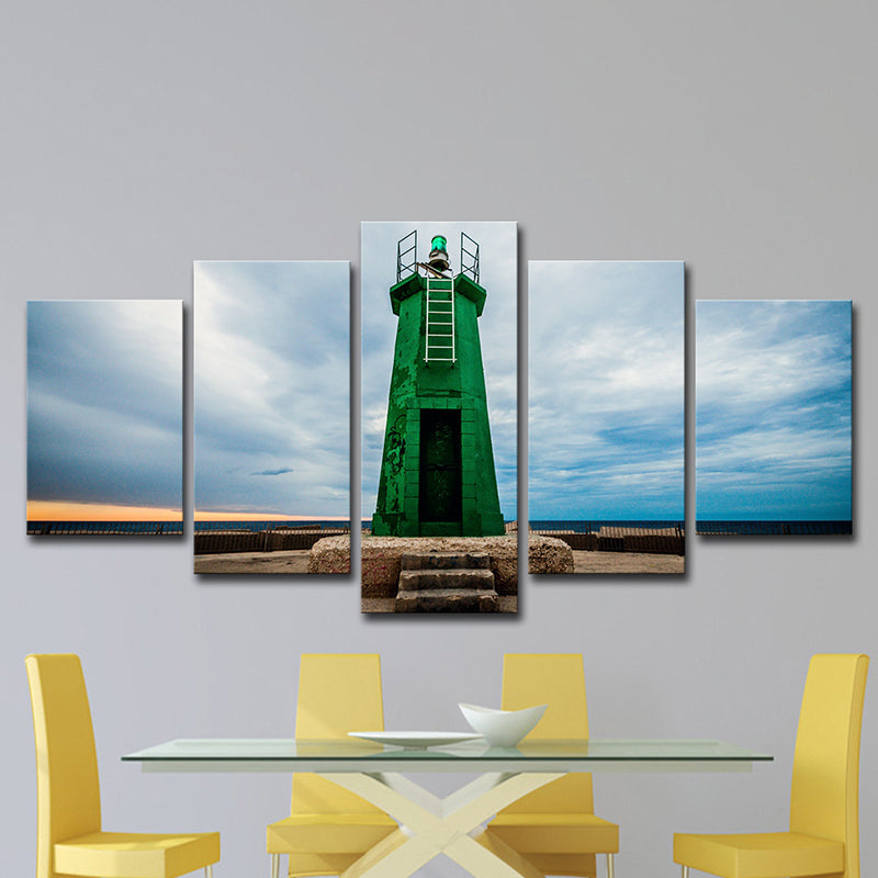 Green Lighthouse Wall Art Espagne Denia Cruise Port MODERNE Multi-Piece Canvas Print for Hotel