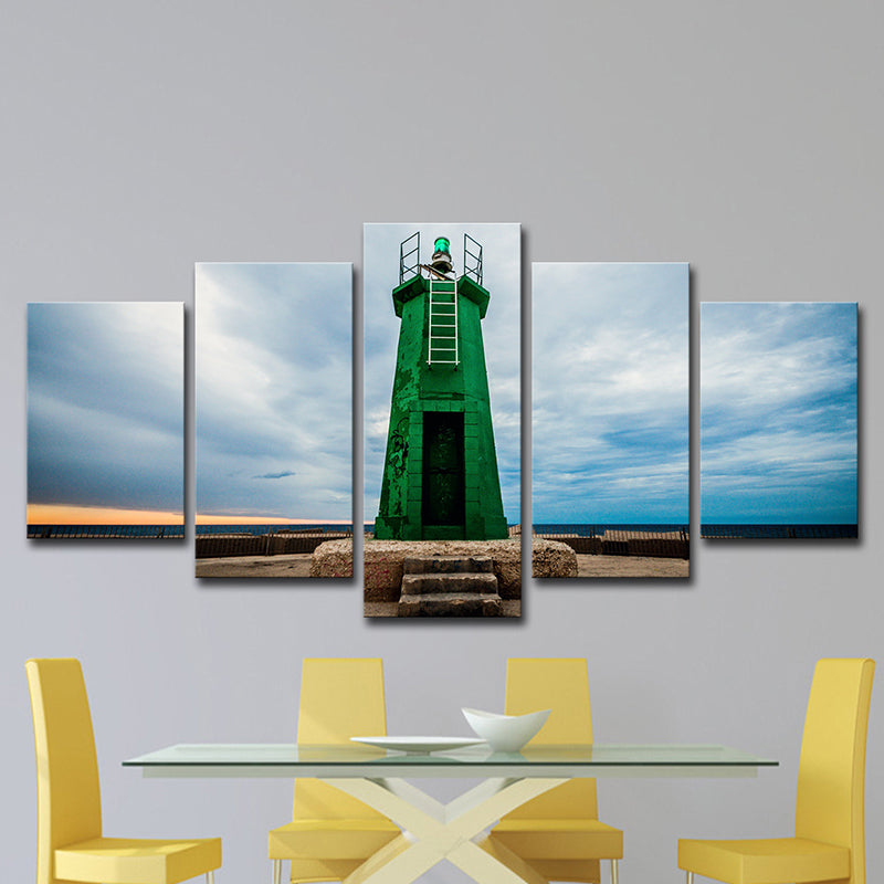 Green Lighthouse Wall Art Spain Denia Cruise Port Modern Multi-Piece Canvas Print for Hotel Clearhalo 'Arts' 'Canvas Art' 1615247