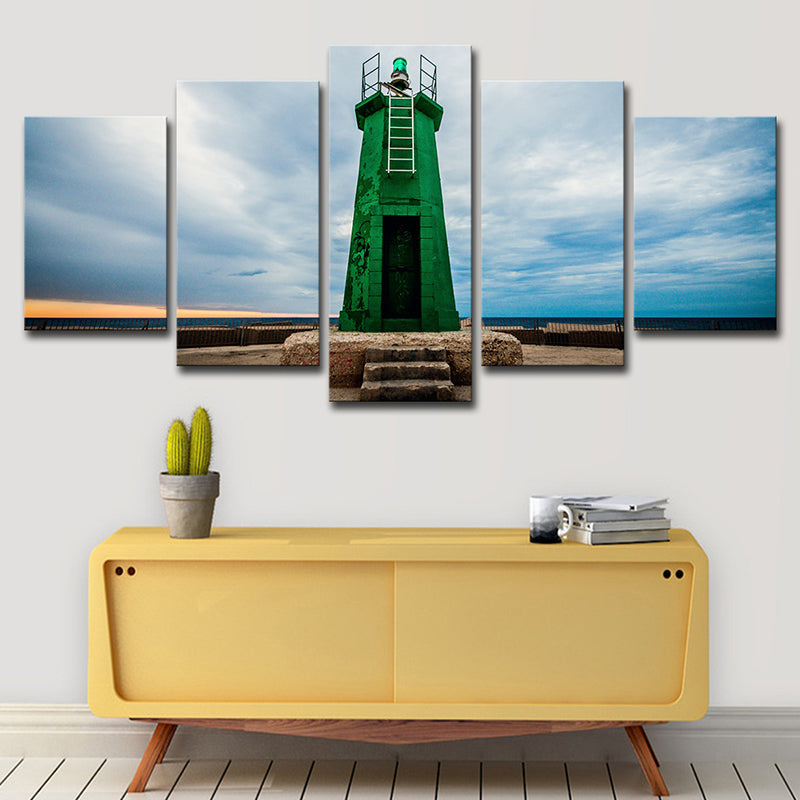 Green Lighthouse Wall Art Spain Denia Cruise Port Modern Multi-Piece Canvas Print for Hotel Clearhalo 'Arts' 'Canvas Art' 1615248