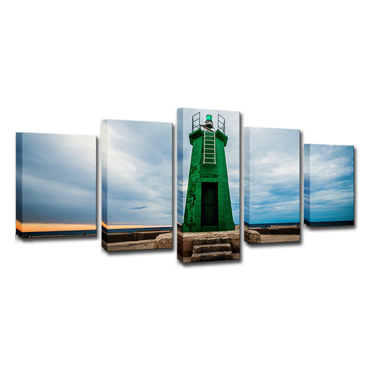 Green Lighthouse Wall Art Spain Denia Cruise Port Modern Multi-Piece Canvas Print for Hotel