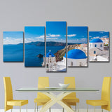 Photo Print Greek Santorini Canvas Wall Art for Living Room. Blue and White, Multi-Piece Clearhalo 'Arts' 'Canvas Art' 1615254
