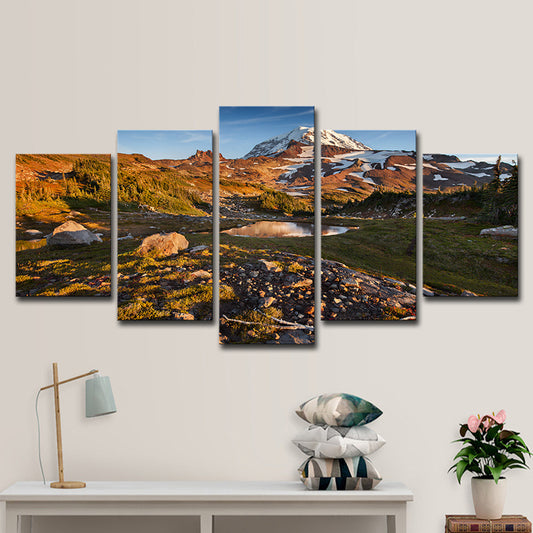 Canvas Brown Wall Decor Modern Snow Melting Mount Rainier Scenery Art Print for Family Room Clearhalo 'Art Gallery' 'Canvas Art' 'Contemporary Art Gallery' 'Modern' Arts' 1615261