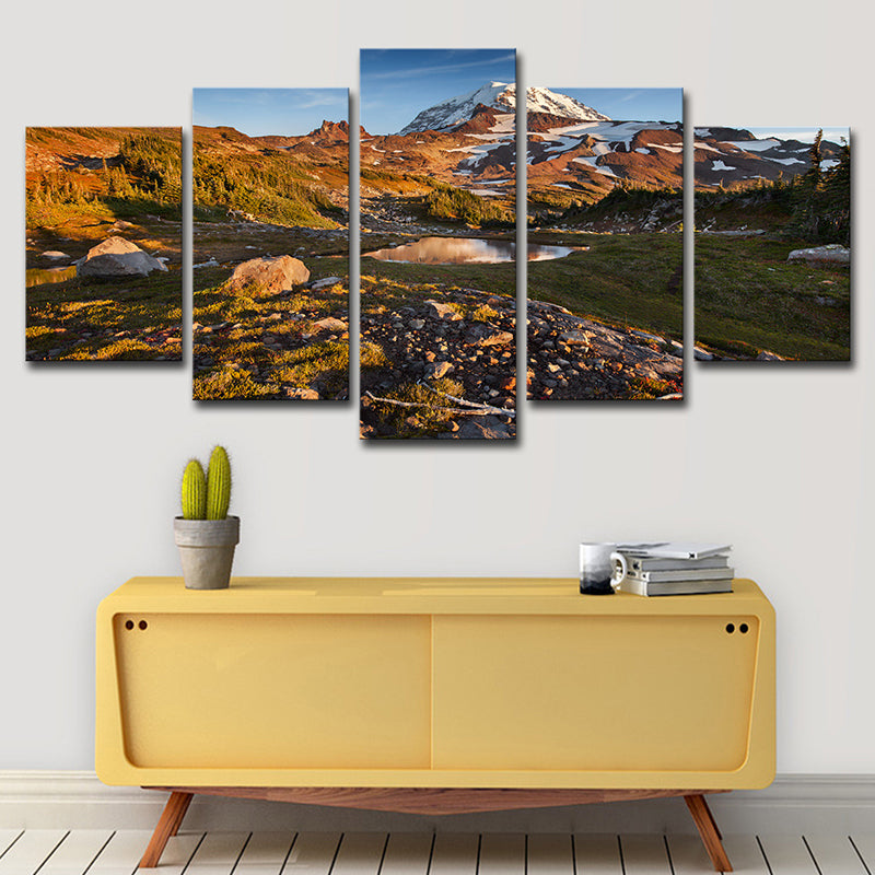 Canvas Brown Wall Decor Modern Snow Melting Mount Rainier Scenery Art Print for Family Room Clearhalo 'Art Gallery' 'Canvas Art' 'Contemporary Art Gallery' 'Modern' Arts' 1615262
